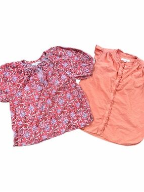 2 Loft Blouses Tops Cotton Floral Romantic Cottagecore Red Coral  Size Large